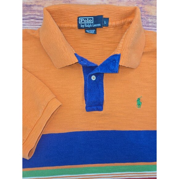 Polo Ralph Lauren Mens Orange Striped Polo Shirt Large - Picture 6 of 7